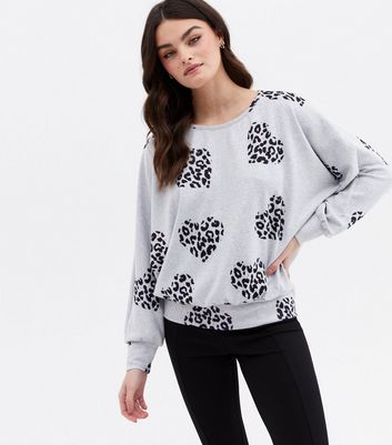 Click to view product details and reviews for Grey Leopard Print Heart Fine Knit Batwing Top New Look.