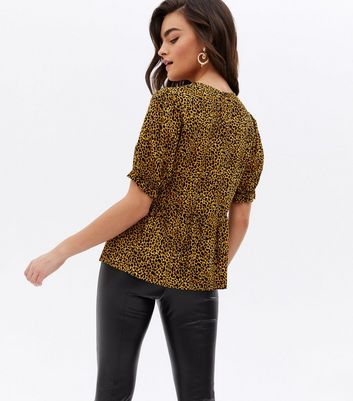 Yellow Animal Print Peplum Blouse New Look