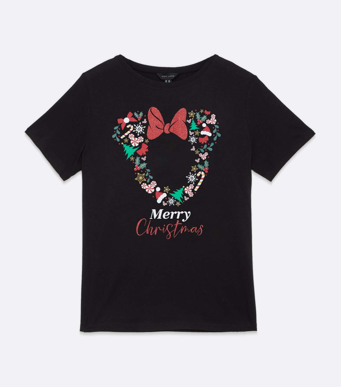 Black Disney Merry Christmas Wreath Logo T-Shirt Image 5