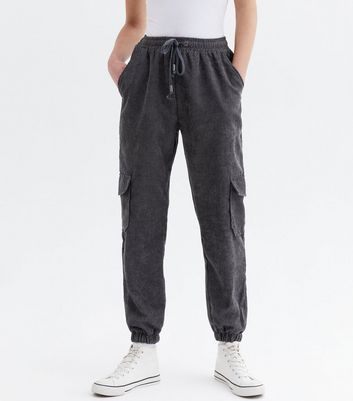 Grey Cord Patch Pocket Joggers New Look