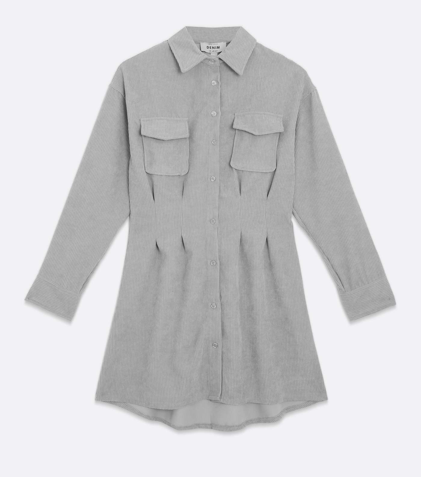 Grey Cord Darted Mini Shirt Dress Image 5