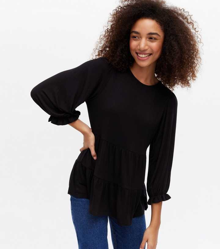 Black 3/4 Sleeve Peplum Top