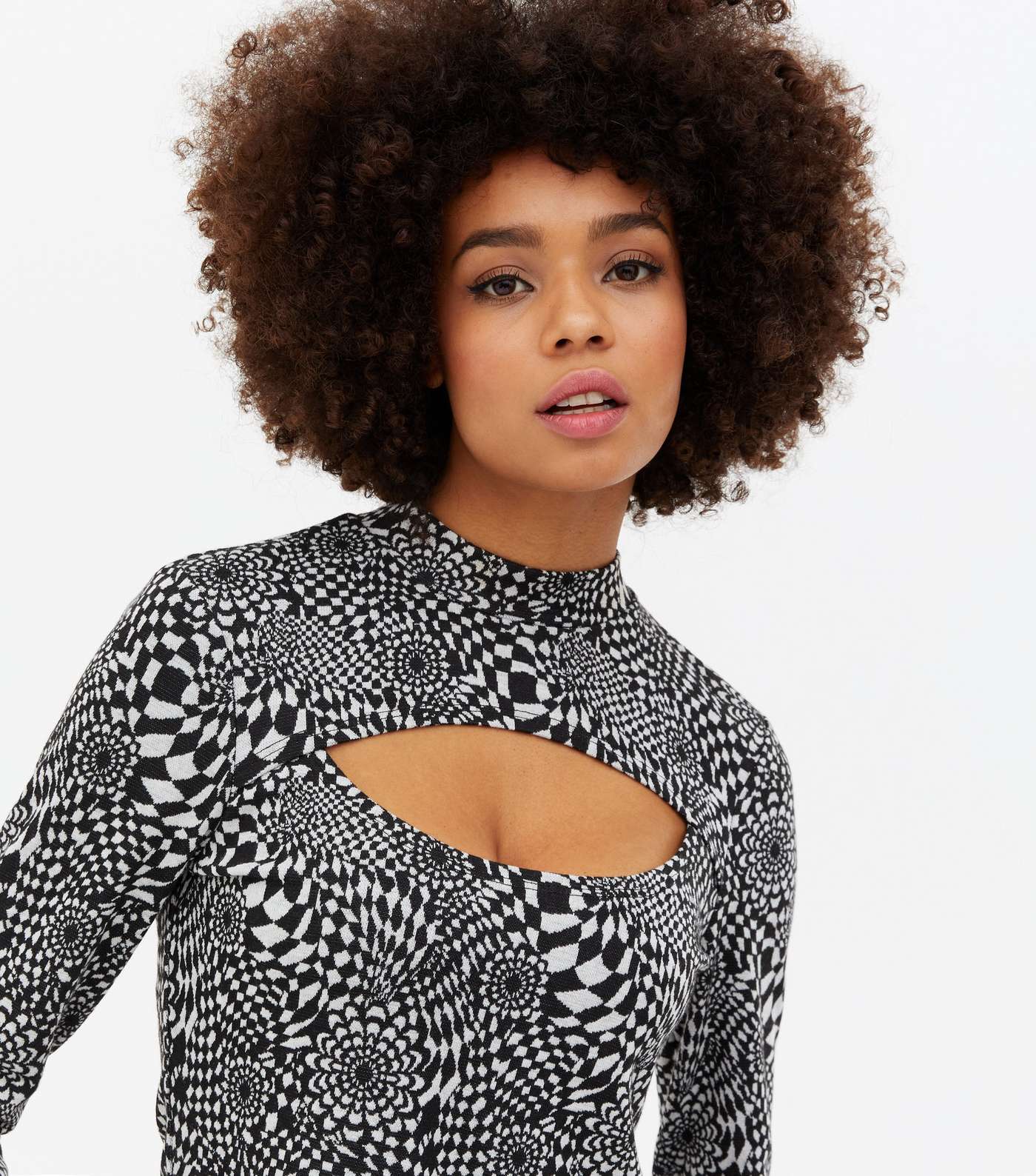 Black Retro Check Cut Out High Neck Top Image 3