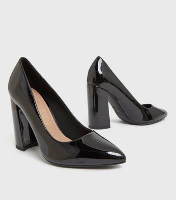 Black patent court store shoes block heel