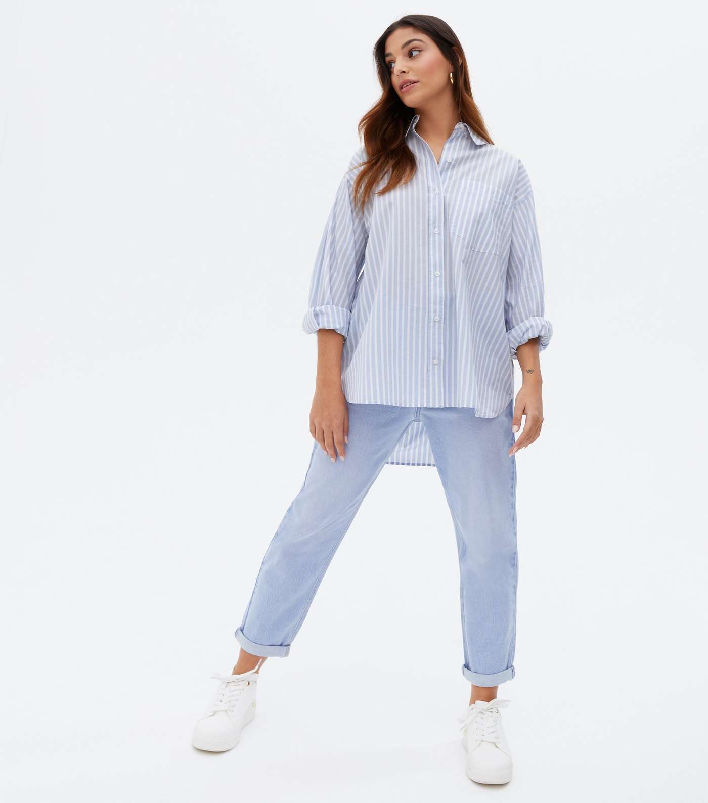 Petite Blue Stripe Poplin Long Shirt Image 2