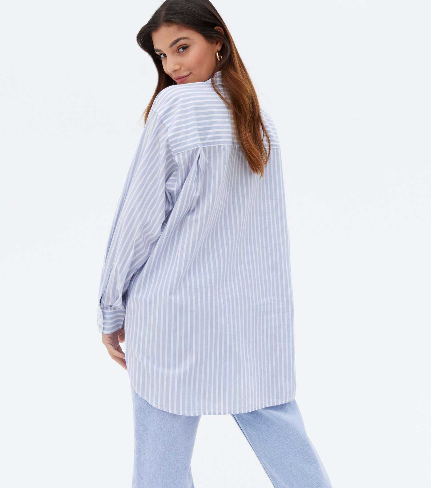 Petite Blue Stripe Poplin Long Shirt Image 4