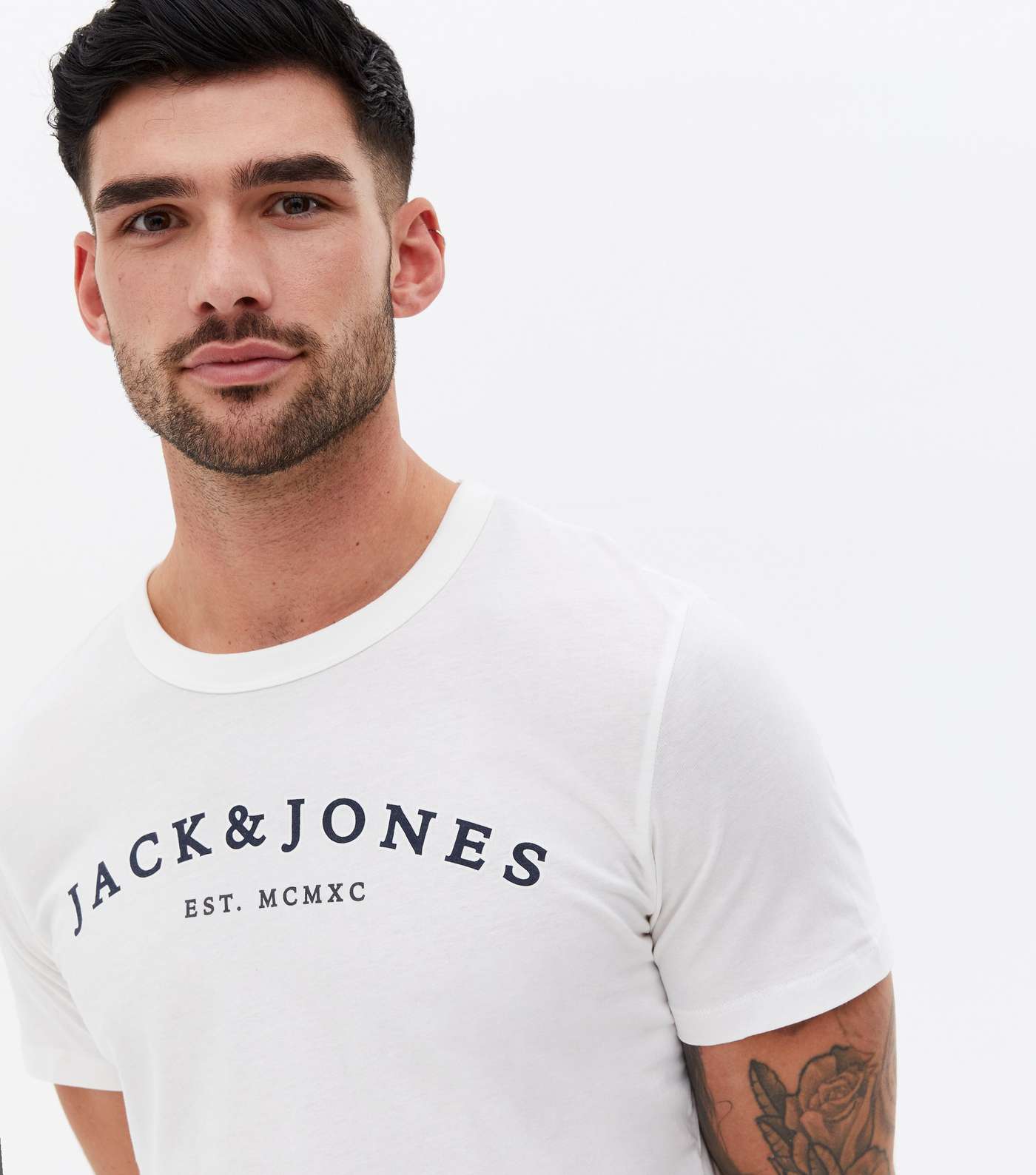 Jack & Jones White Logo Short Sleeve Crew Neck T-Shirt