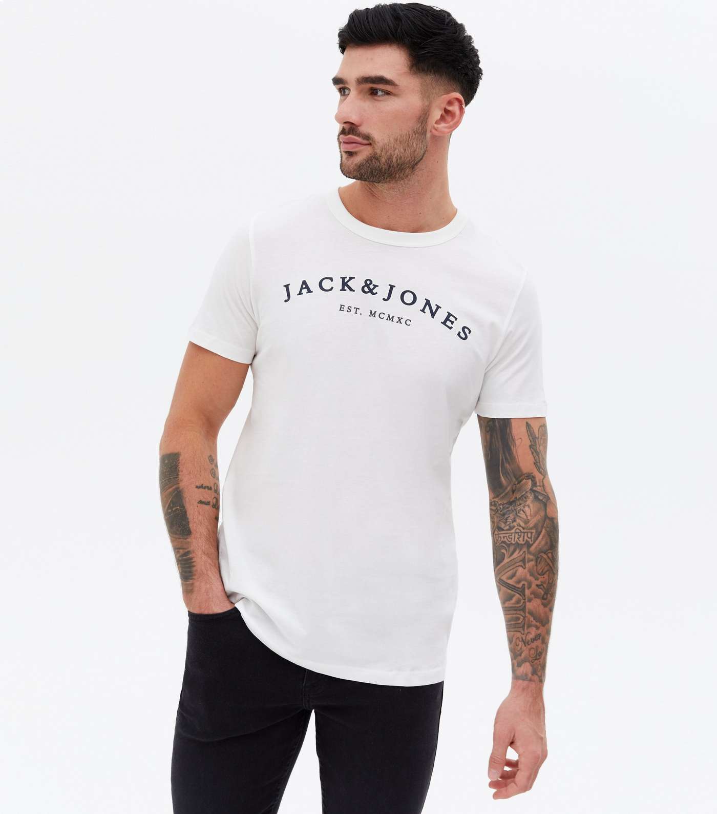 Jack & Jones White Logo Short Sleeve Crew Neck T-Shirt Image 3