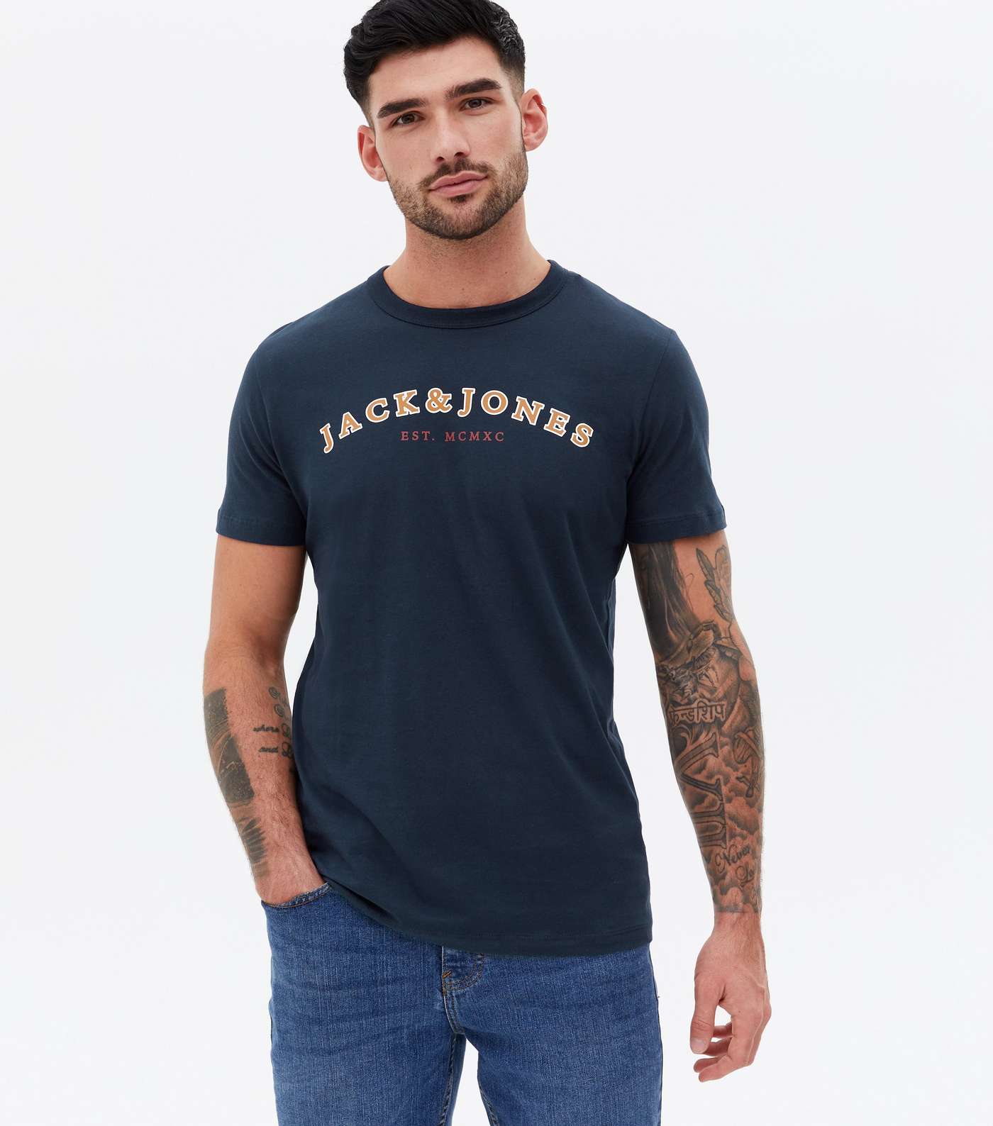 Jack & Jones Navy Logo Short Sleeve Crew Neck T-Shirt
