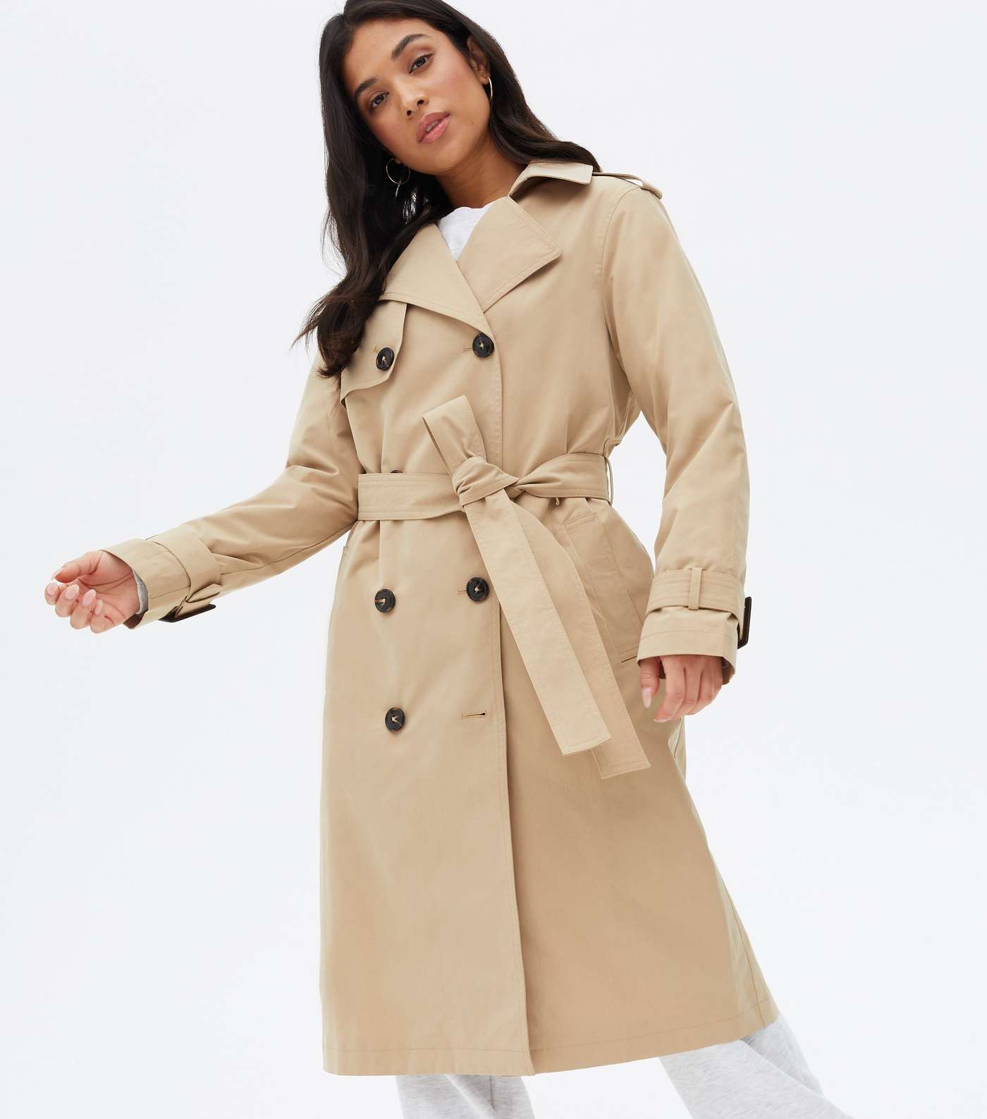 Petite Stone Puff Sleeve Belted Trench Coat Image 2