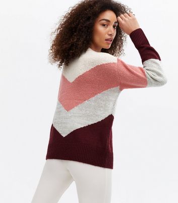 Pink Chevron Colour Block Jumper New Look