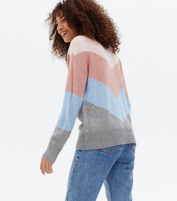 Blue Chevron Colour Block Jumper New Look