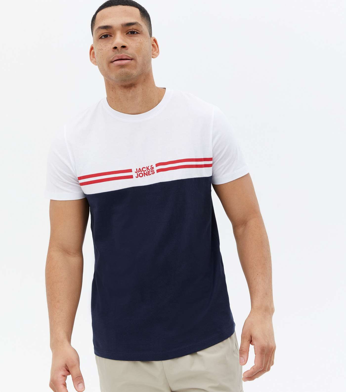Jack & Jones White Stripe Colour Block T-Shirt