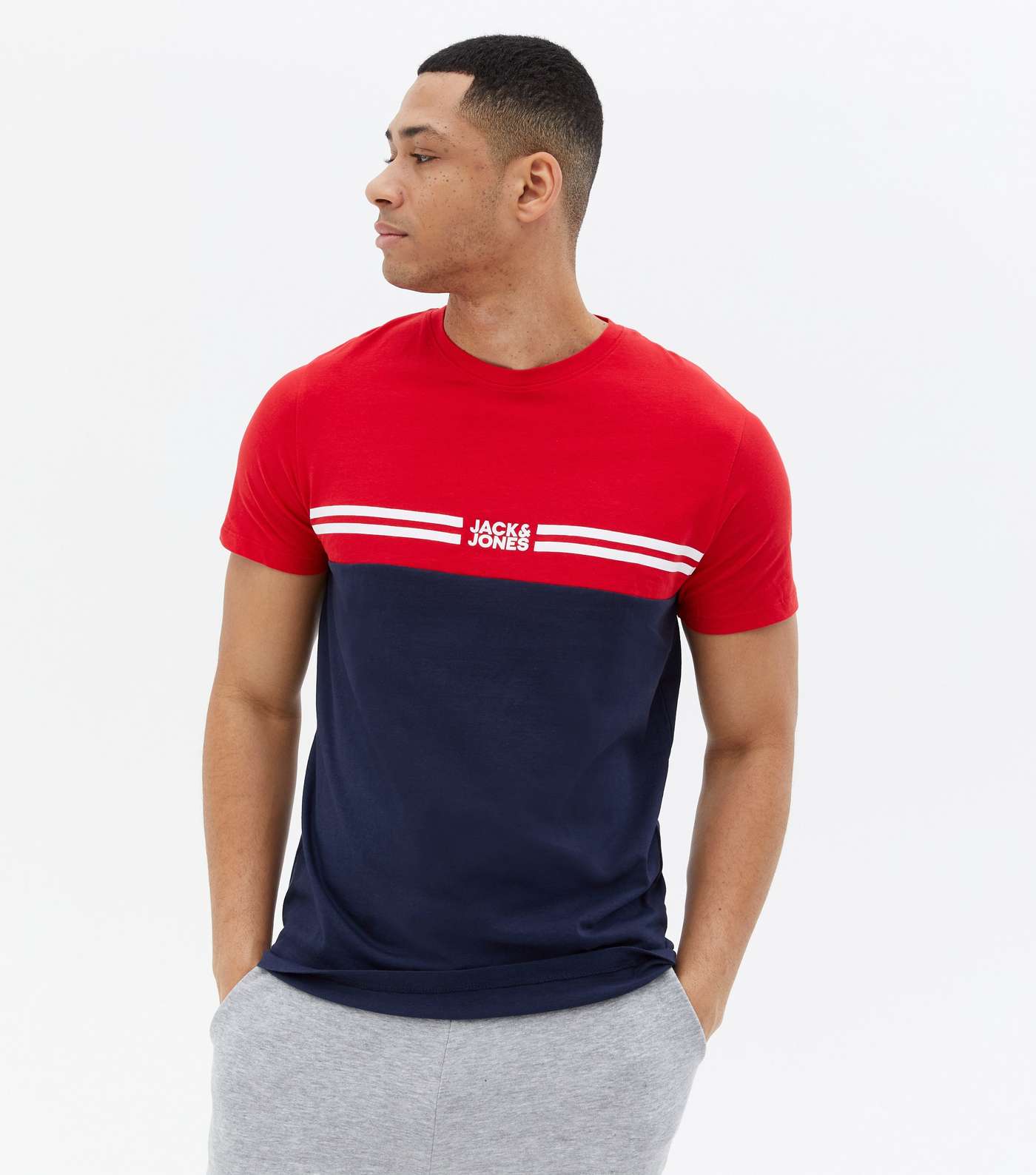 Jack & Jones Red Stripe Colour Block T-Shirt Image 2