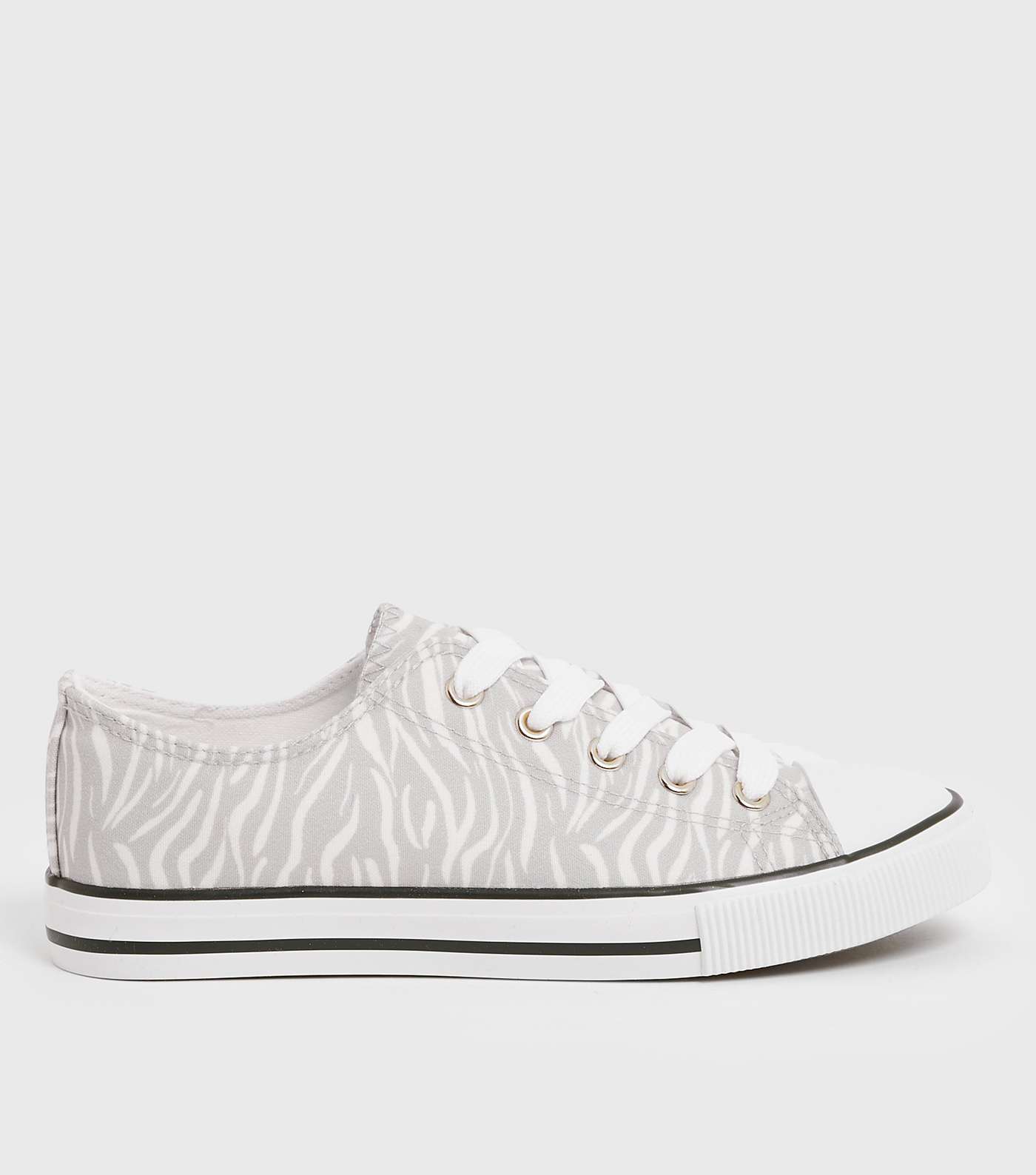Grey Zebra Print Canvas Lace Up Trainers