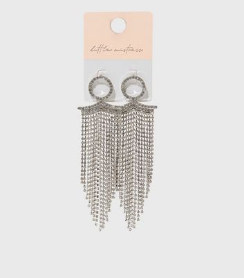 Damen Accessoires Little Mistress Silver Diamanté Tassel Earrings