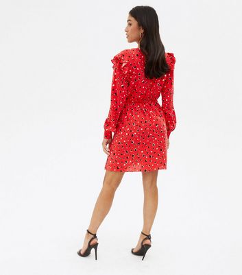 Click to view product details and reviews for Petite Red Heart Frill Mini Wrap Dress New Look.