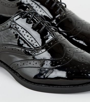 Wide Fit Black Patent Lace Up Brogues New Look Vegan