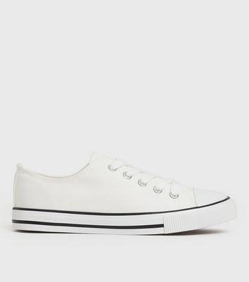 White Stripe Canvas Lace Up Trainers New Look Vegan