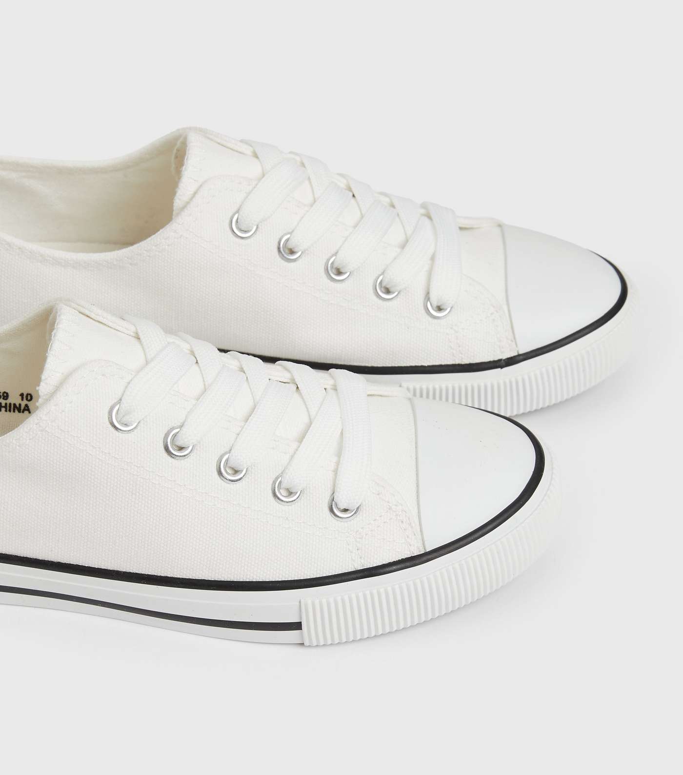 White Stripe Canvas Lace Up Trainers Image 4