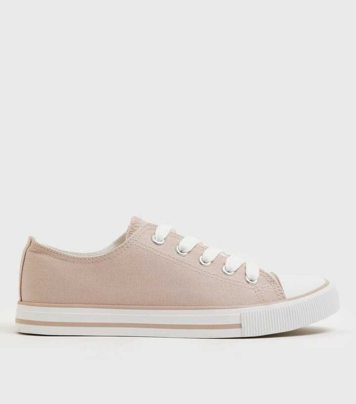 Pale Pink Stripe Canvas Lace Up Trainers