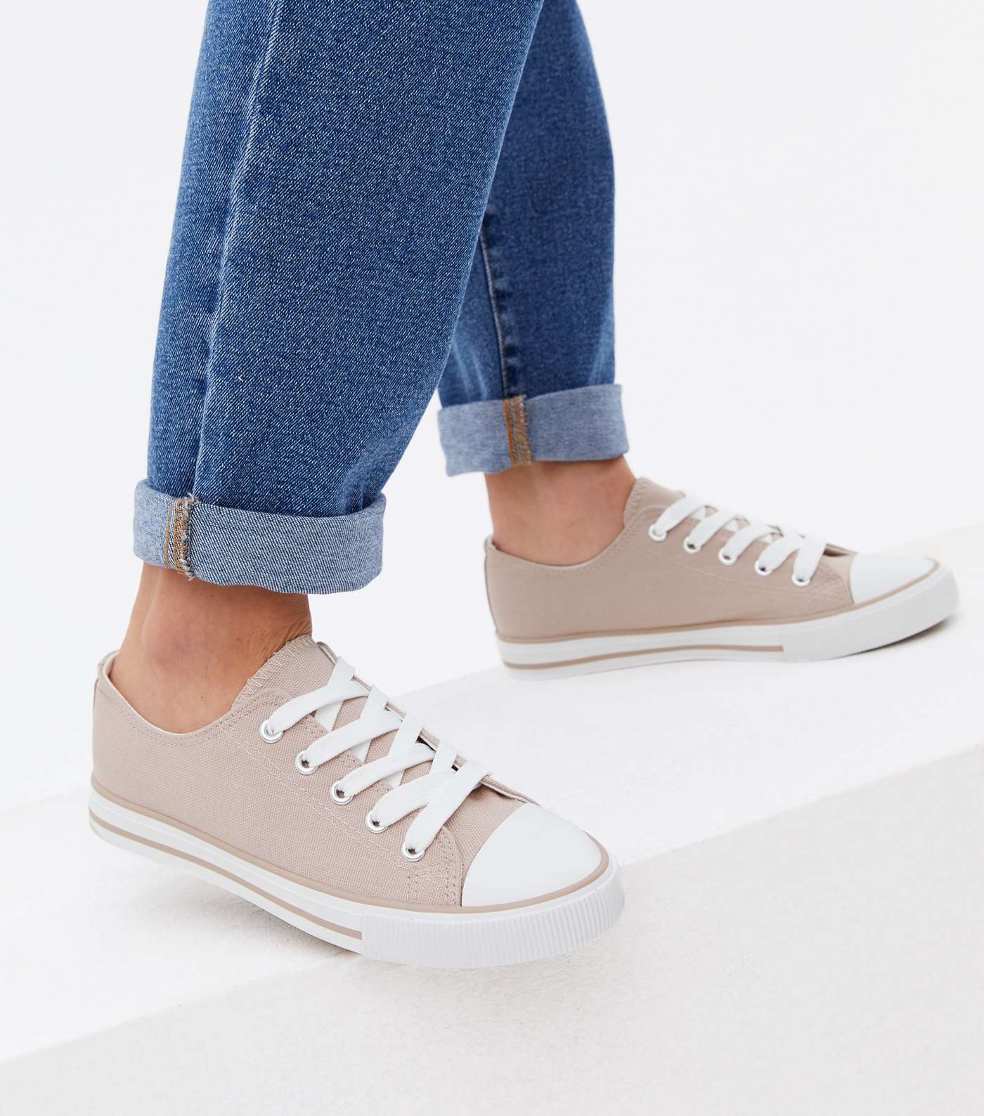 Pale Pink Stripe Canvas Lace Up Trainers Image 2