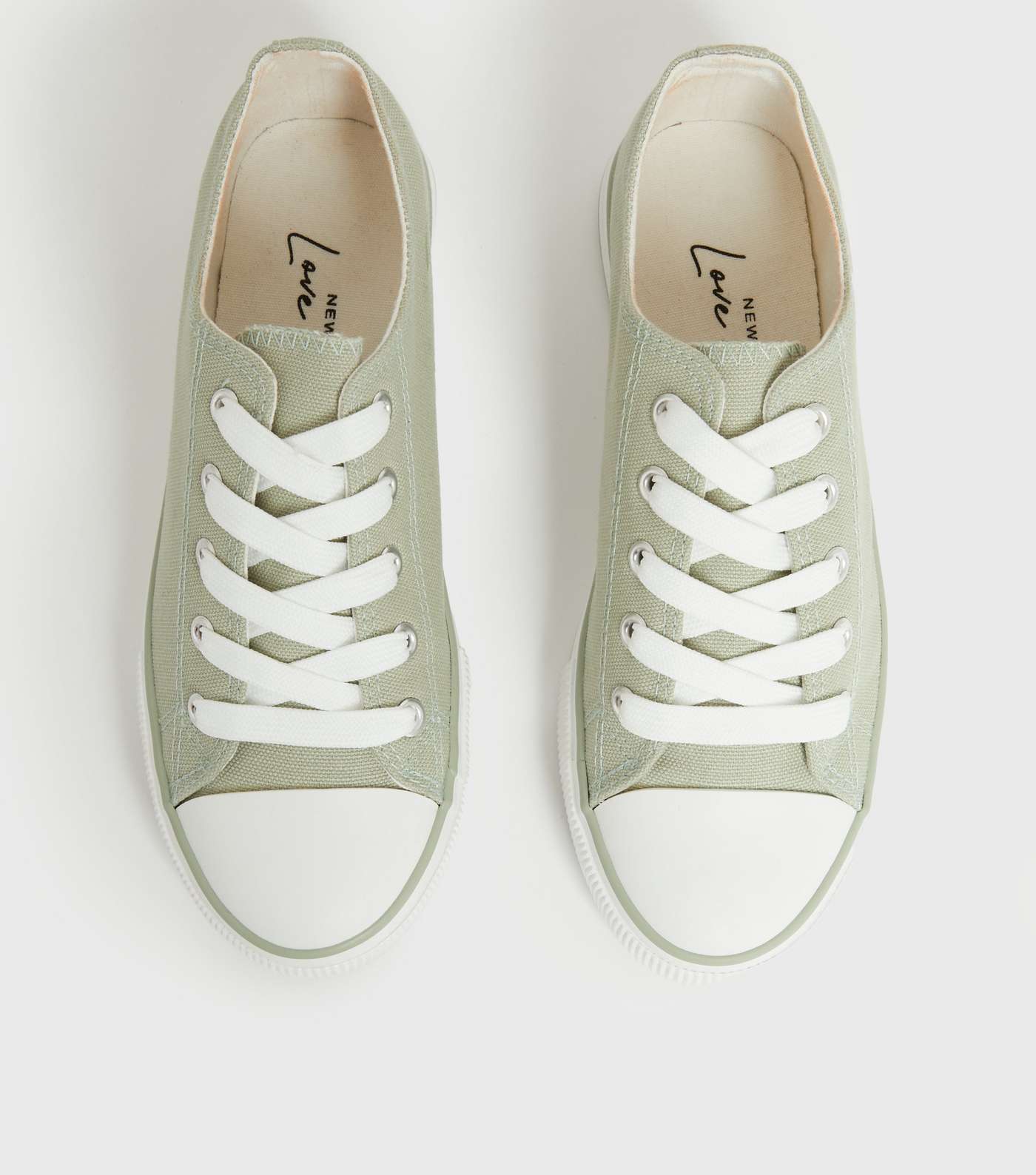 Light Green Stripe Canvas Lace Up Trainers Image 3