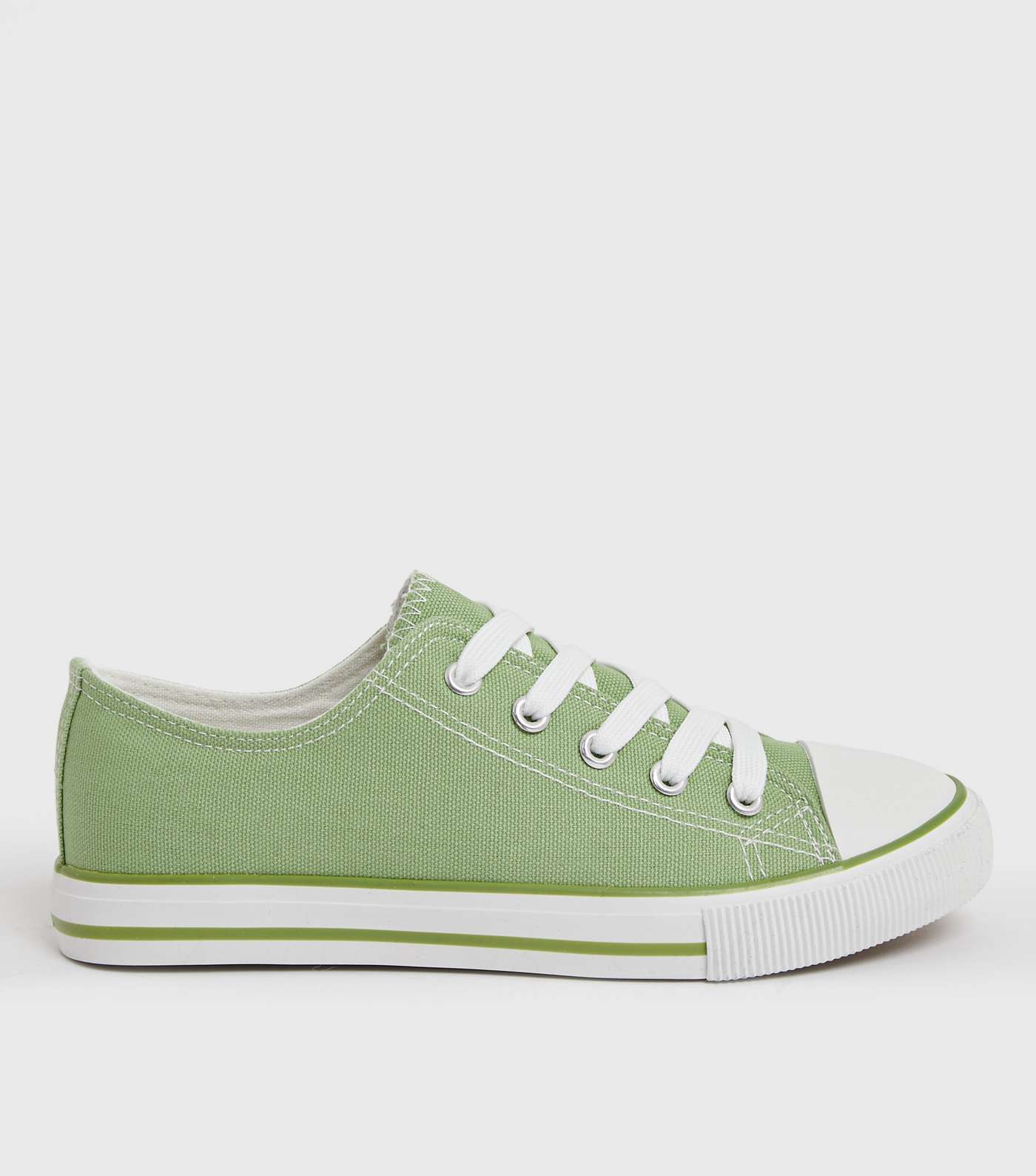 Light Green Stripe Canvas Lace Up Trainers