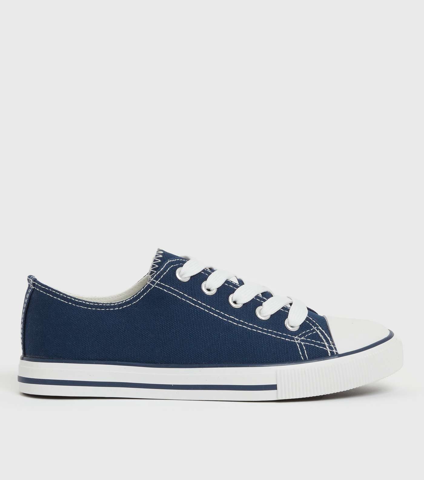Navy Stripe Canvas Lace Up Trainers