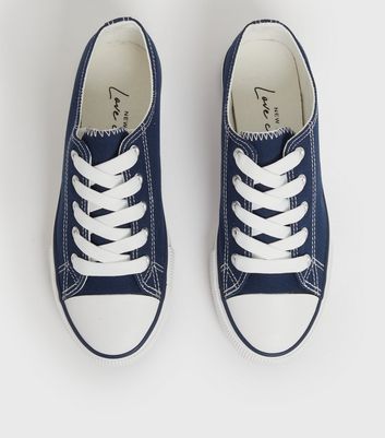 Click to view product details and reviews for Navy Stripe Canvas Lace Up Trainers New Look.