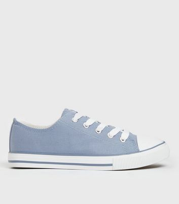 Pale Blue Stripe Canvas Lace Up Trainers New Look