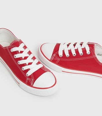 Click to view product details and reviews for Red Stripe Canvas Lace Up Trainers New Look.