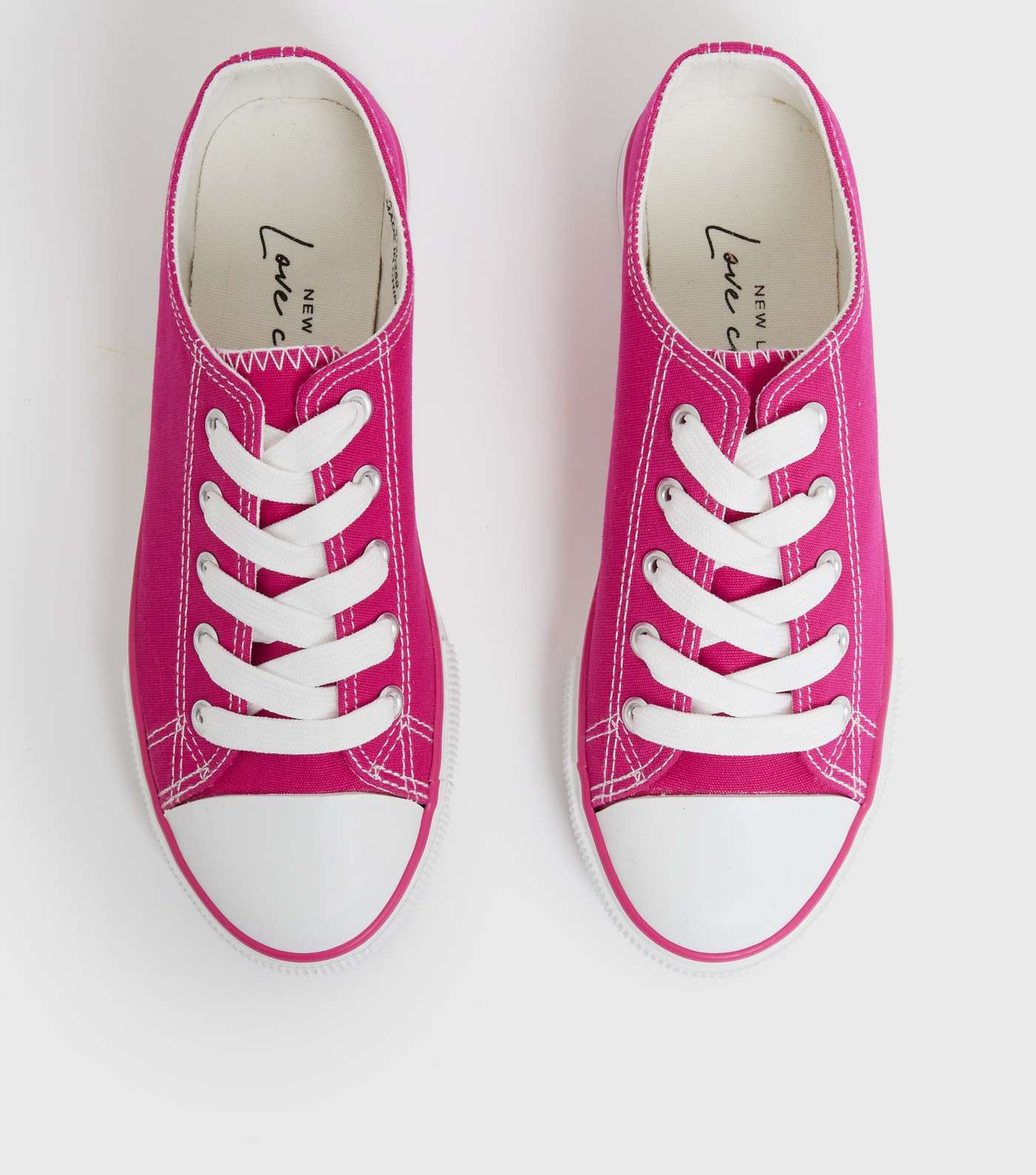 Bright Pink Stripe Canvas Lace Up Trainers Image 2