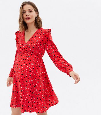 Click to view product details and reviews for Maternity Red Heart Frill Mini Wrap Dress New Look.