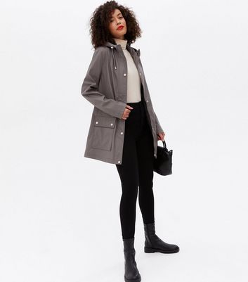 Damen Bekleidung Tall Dark Grey Hooded Long Anorak Damen Bekleidung Tall Dark Grey Hooded Long Anorak