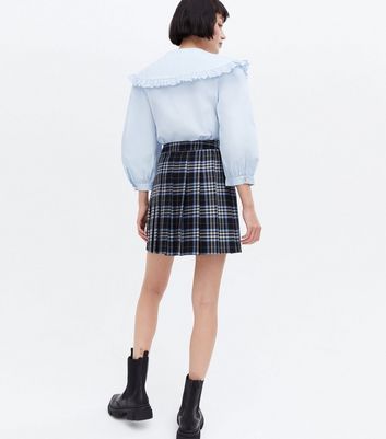 Blue Check Pleated Mini Tennis Skirt New Look