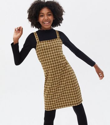 Girls Yellow Check Jacquard 2 in 1 Pinafore Dress