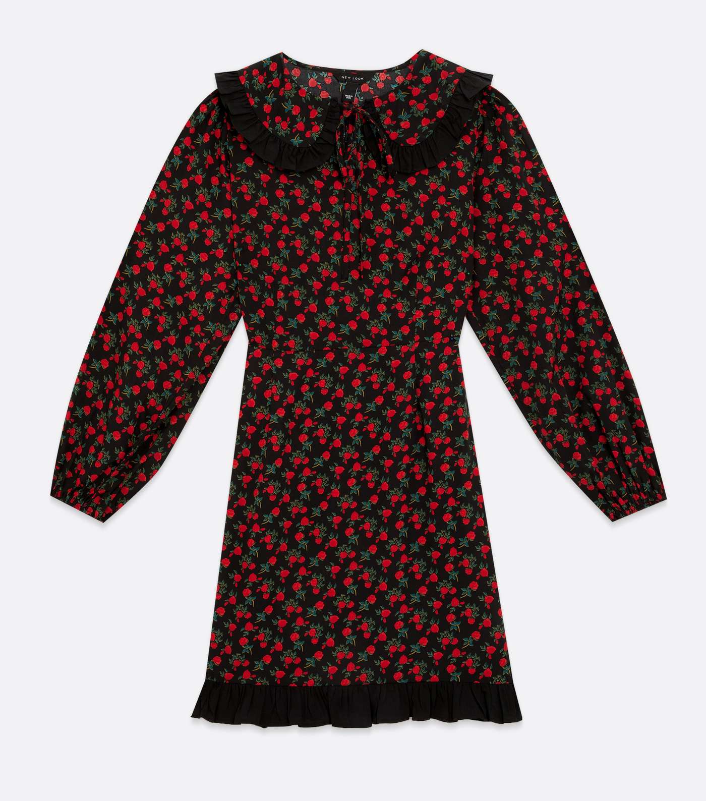 Red Floral Frill Collar Long Sleeve Mini Dress Image 5