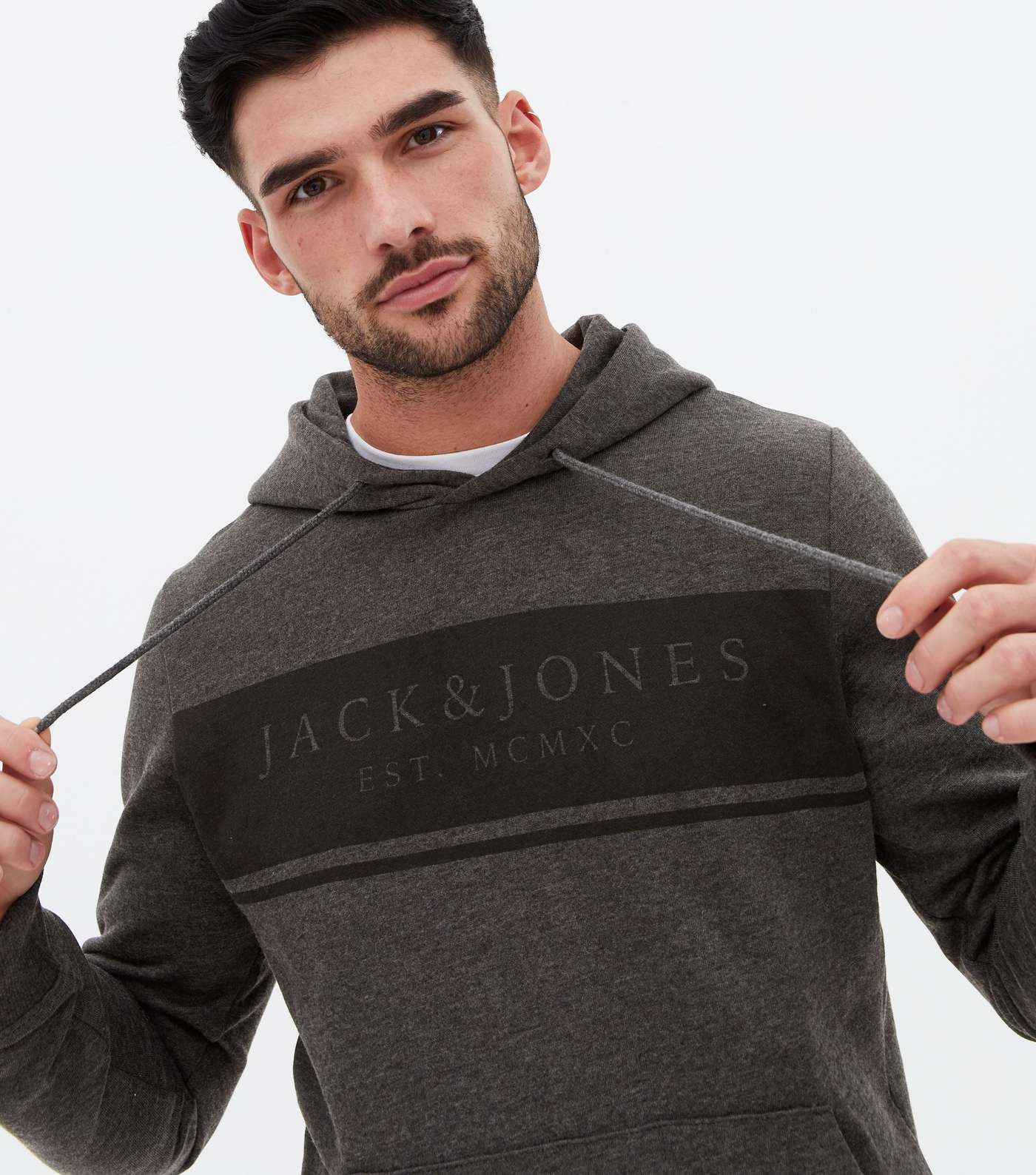 Jack & Jones Dark Grey Stripe Logo Hoodie Image 3