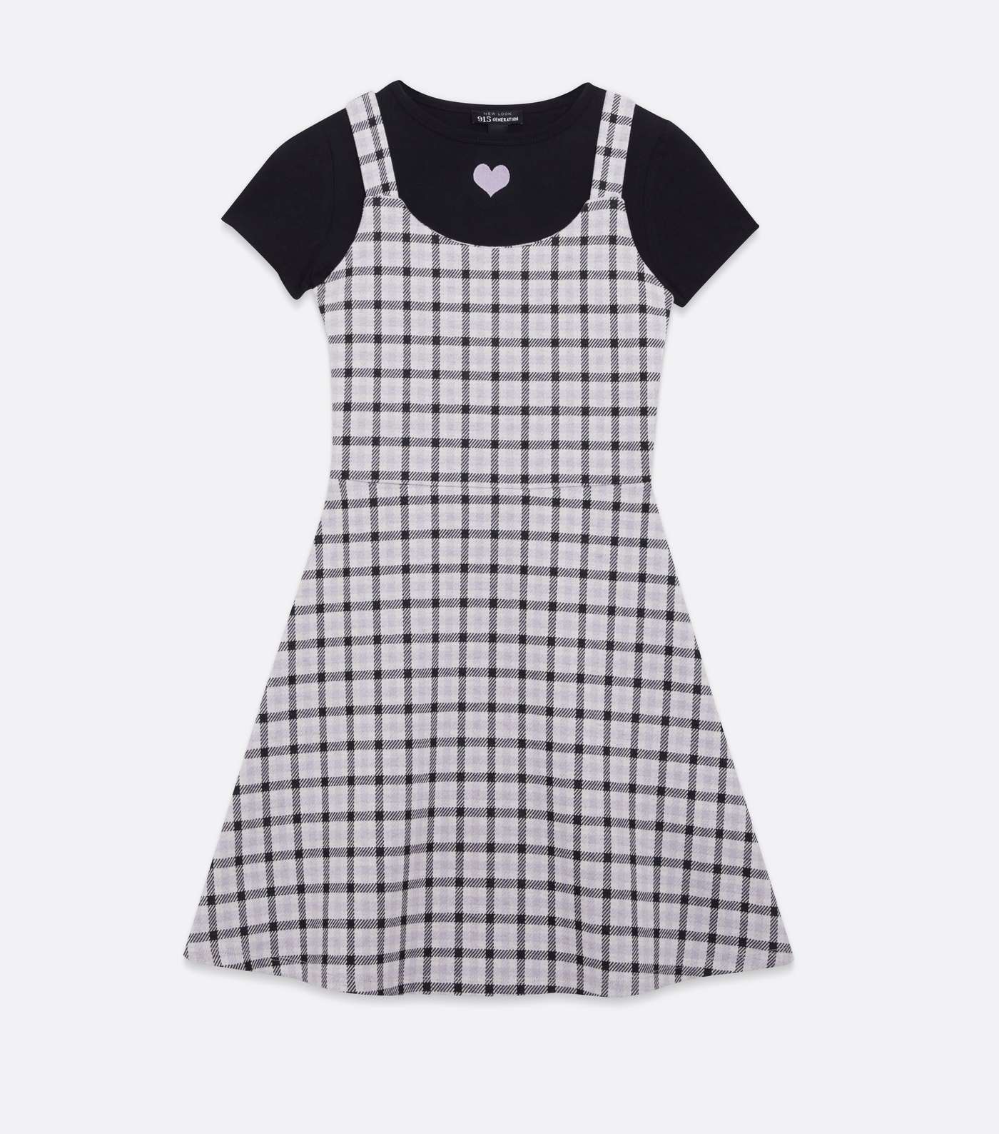 Girls Purple Check 2-in-1 Pinafore Dress Image 5