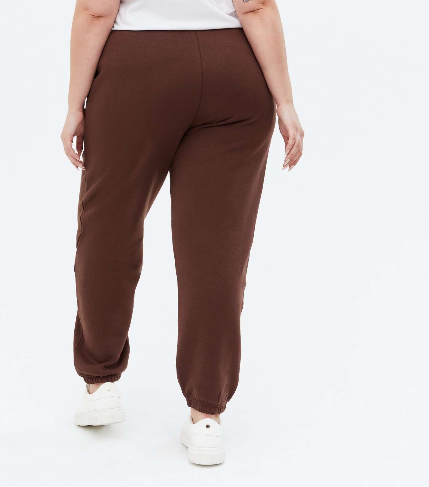 Curves Brown Tie Waist Cuffed Joggers Image 4