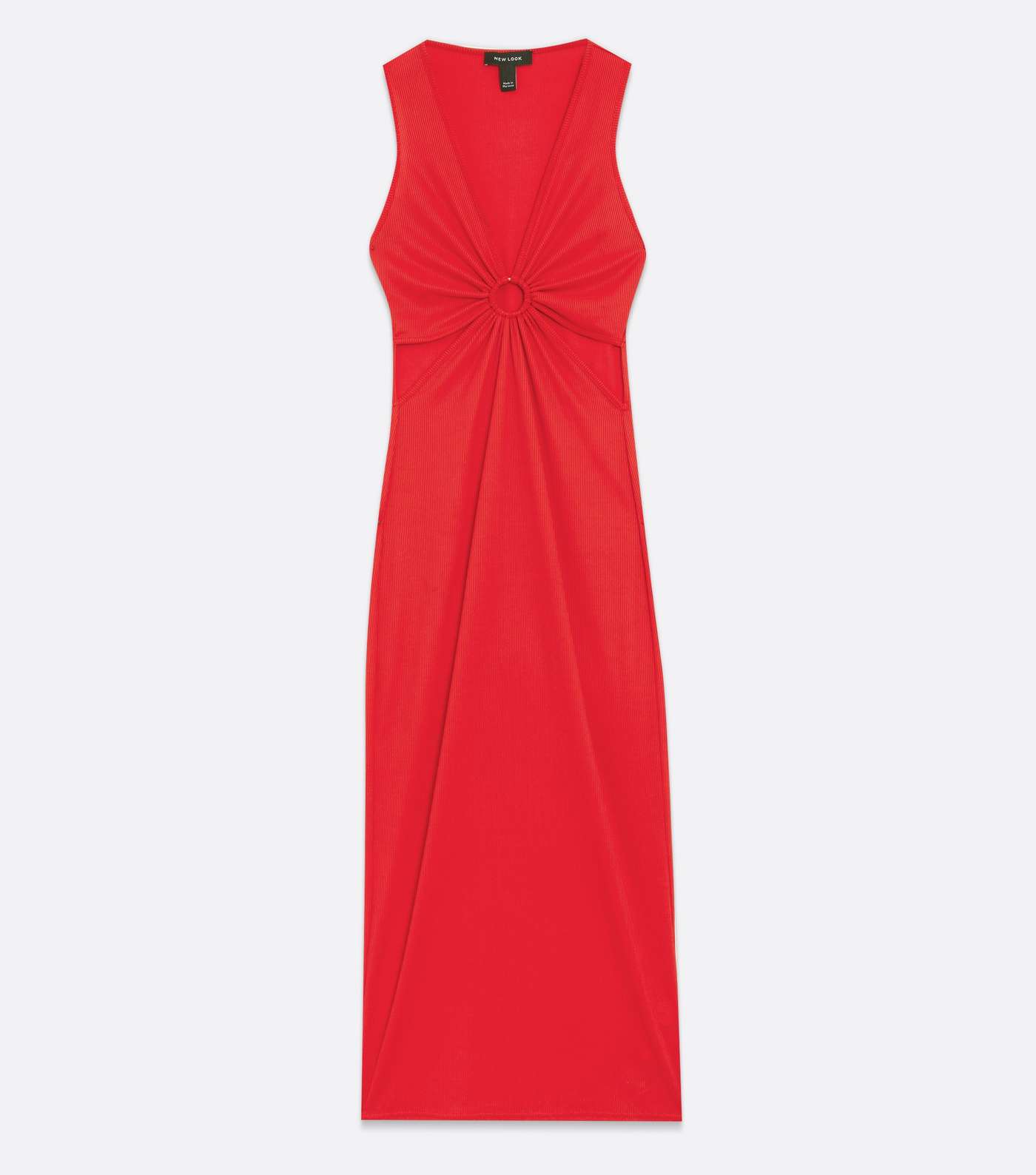Red Ribbed Ring Cut Out Side Midi Dress Image 5