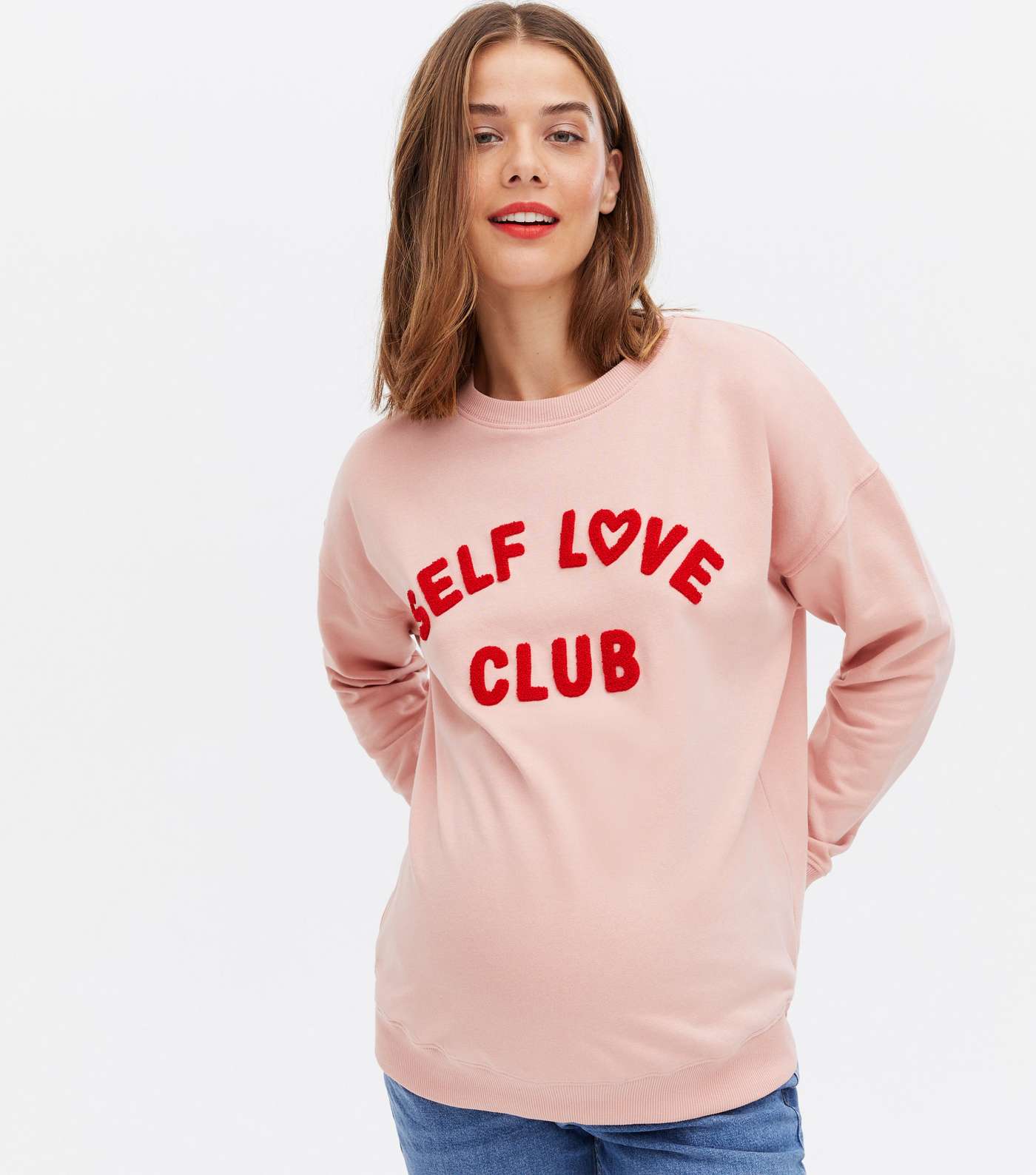 Maternity Pink Self Love Club Heart Logo Sweatshirt Image 3