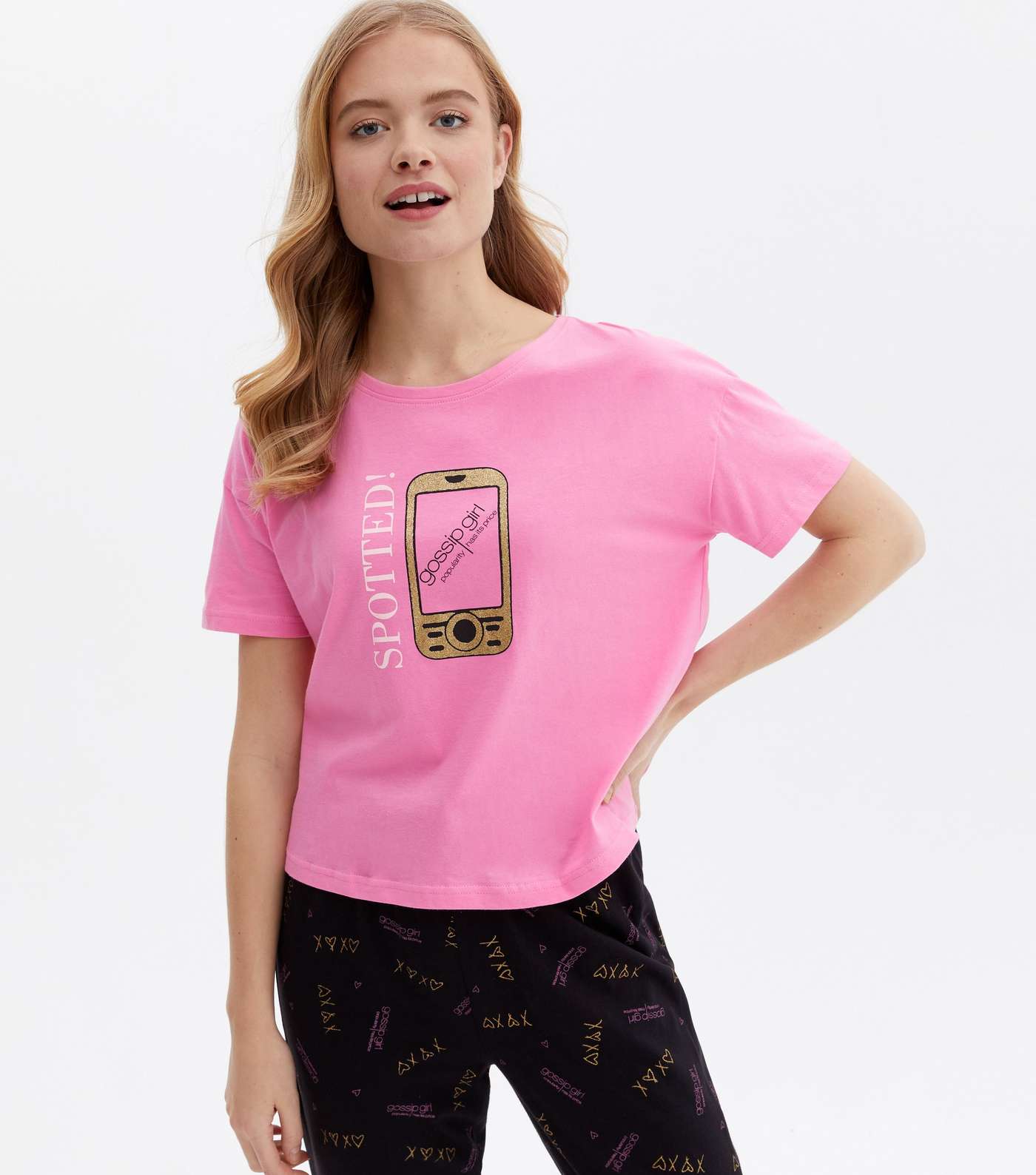 Pink Jogger Pyjama Set with Gossip Girl Logo Image 3
