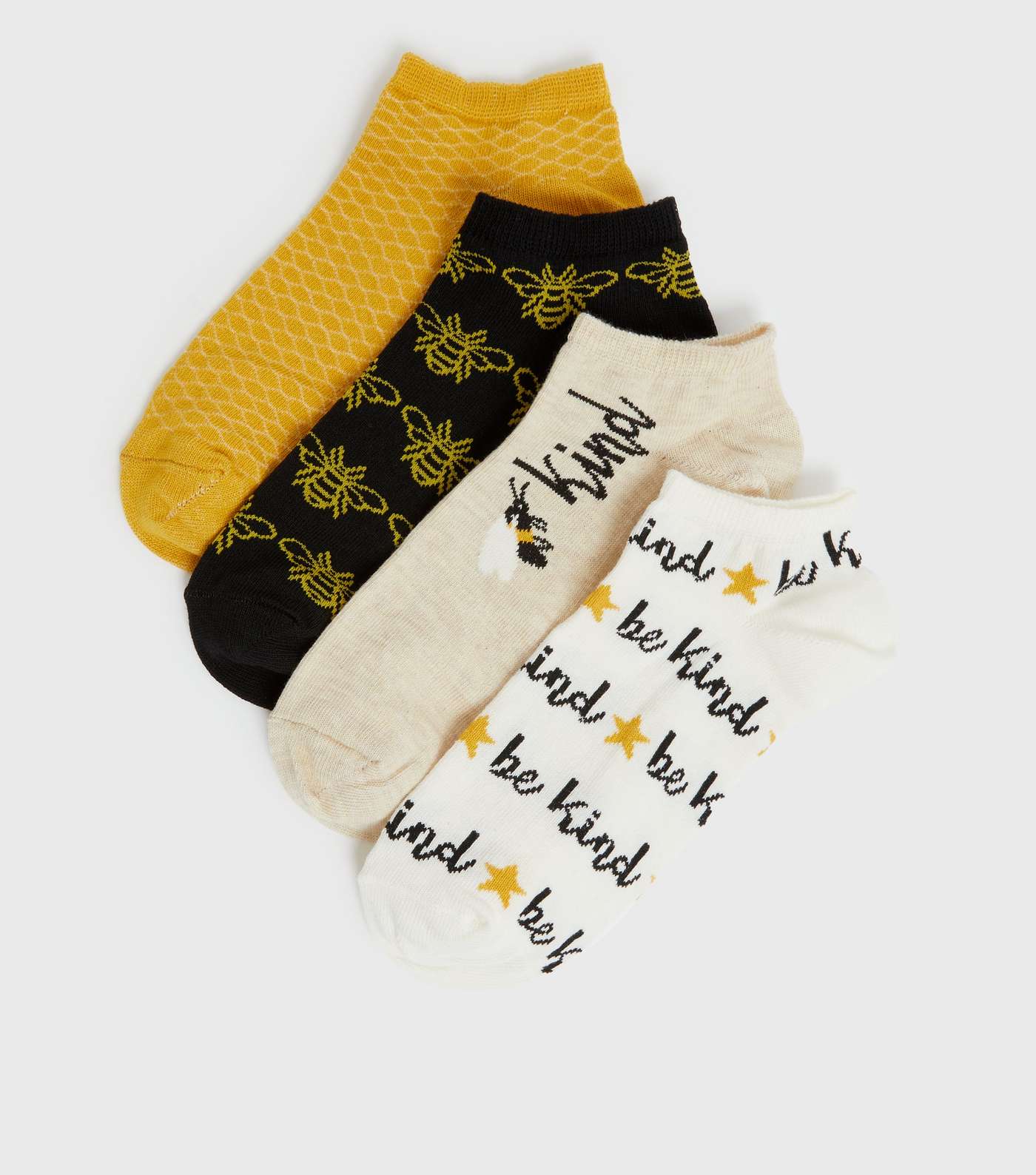 4 Pack Yellow Black Cream and White Bee Trainer Socks