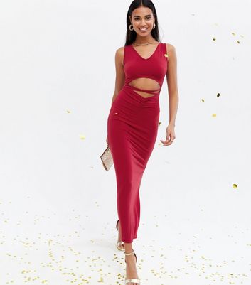 red bodycon maxi skirt