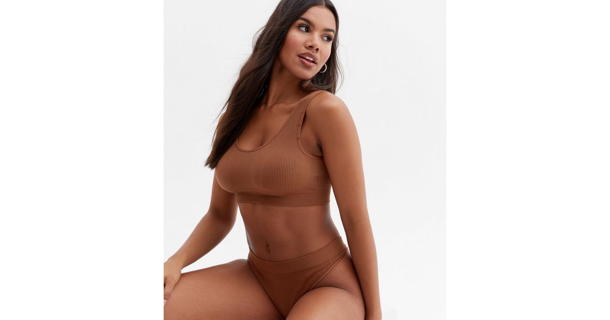 Nude Cinnamon Ribbed Seamless Crop Top Bra