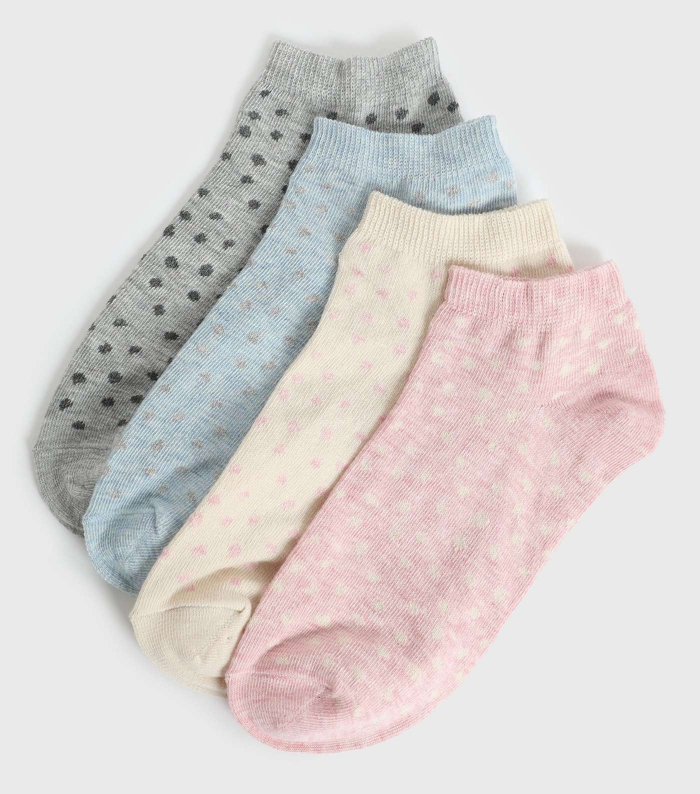 4 Pack Pink Cream Blue and Grey Spot Trainer Socks