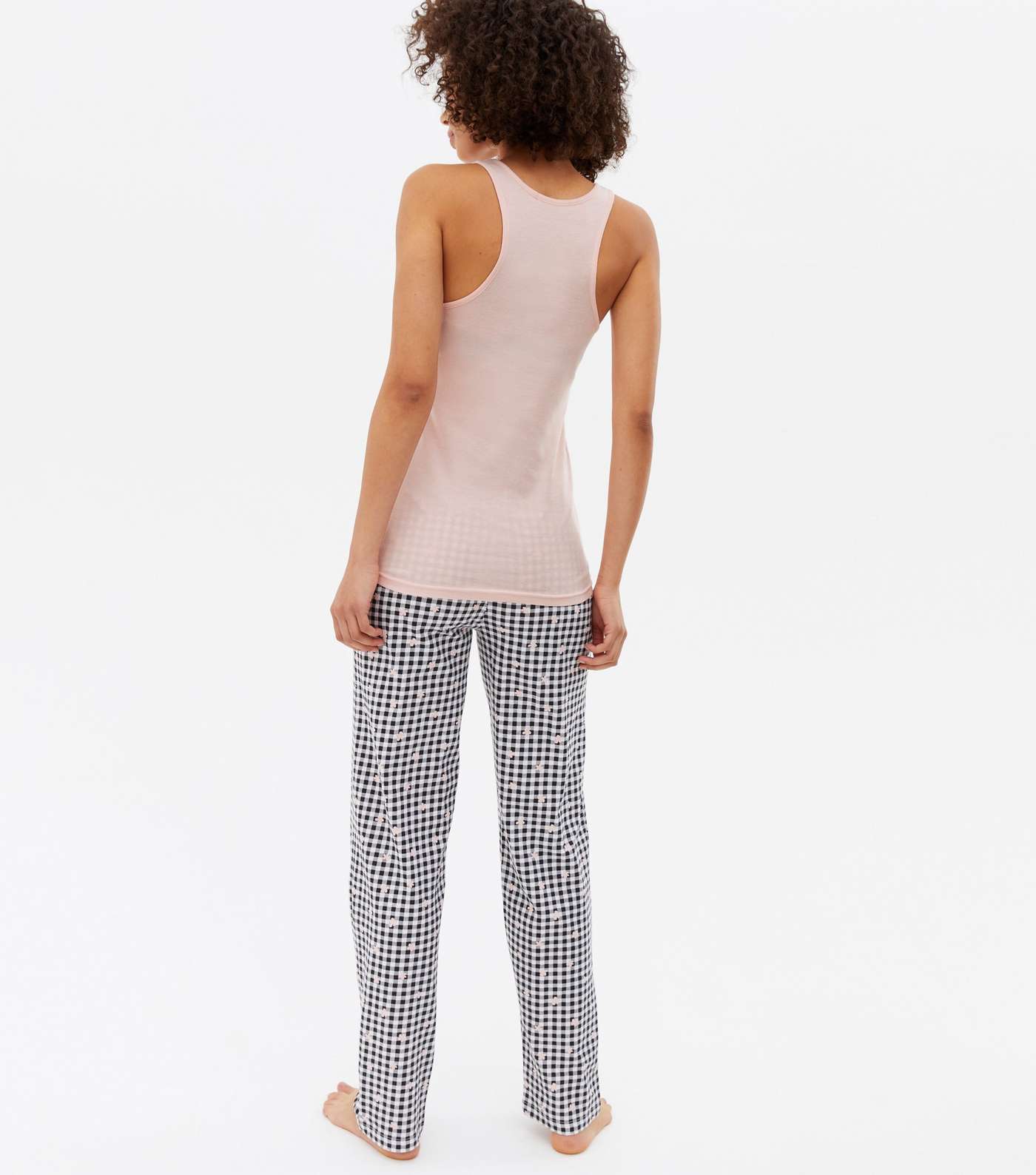 Tall Pink Floral Gingham Wide Leg Trouser Pyjama Set Image 4