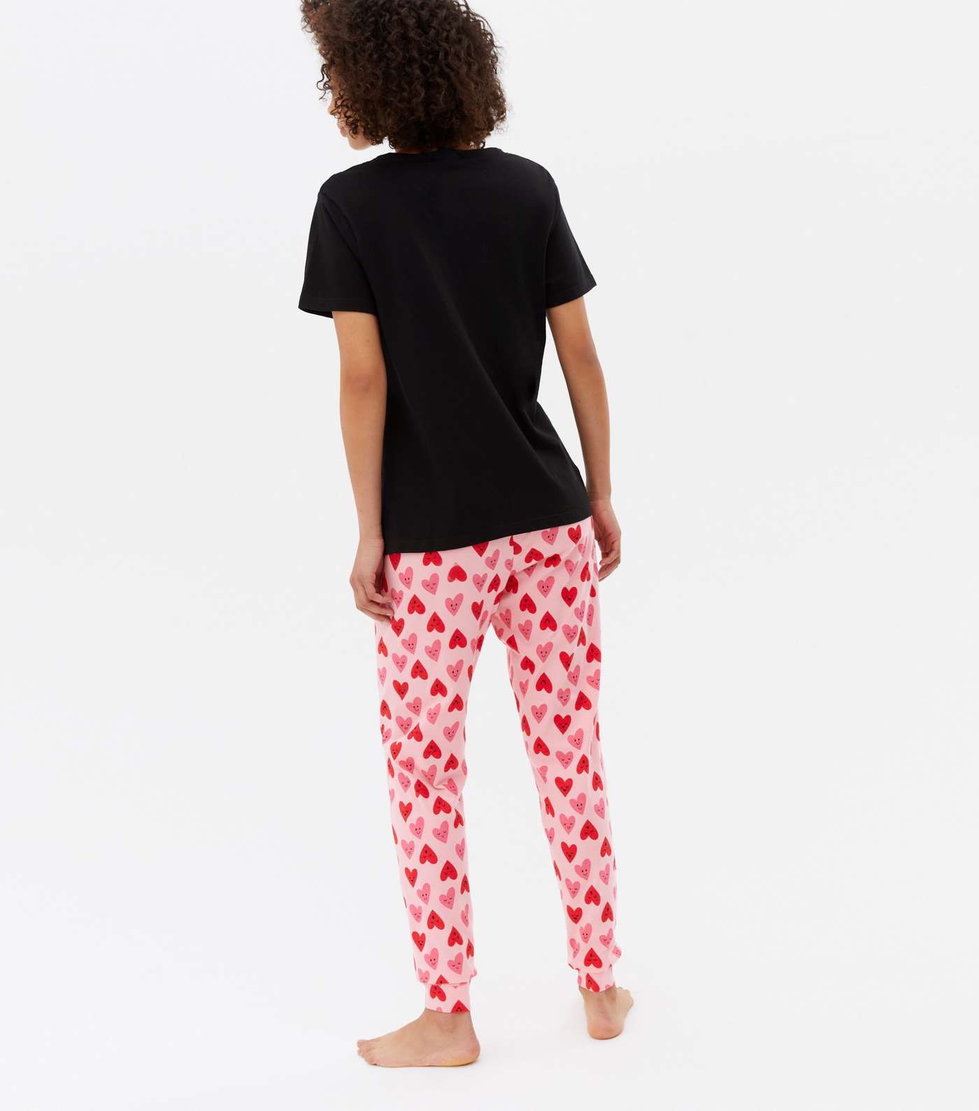 Tall Black T-Shirt and Jogger Pyjama Set with Heart Print Image 4